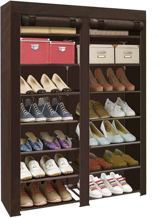 ERONE Shoe Rack Storage Organize, 28 Pairs Portable Double Row with Nonwoven Fabric Cover Shoe Shelf Cabinet for Closet-NeatNest