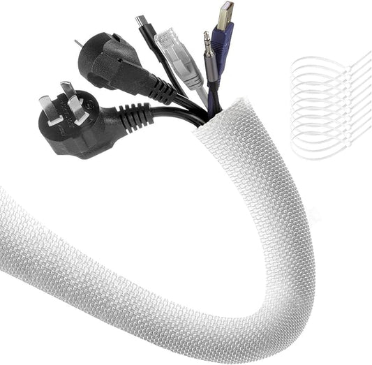 AGPTEK Cable Sleeve Cover, 10ft - 4/5 inch Dog Cat Cord Protector Management, Protect Cables from Pets Chewing, for Home Desk Automotive Wire Loom Tubing Cord Protection Self-Wrapping, White