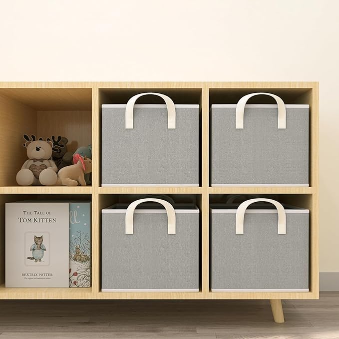 Closet Storage Bins, Fabric Closet Organizers and Storage Basket for Shelves, Collapsible Shelf Baskets for Organizing Shelves, Bedroom Clothes Basket, Gray, 3 Pack-NeatNest