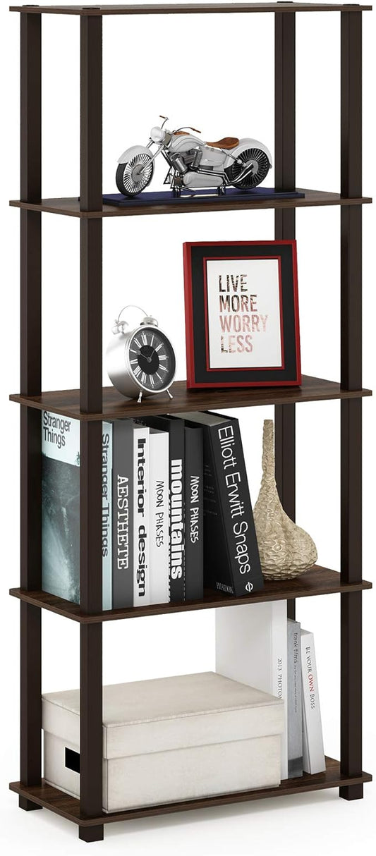 Furinno Turn-N-Tube 5-Tier Multipurpose Shelf / Display Rack / Storage Shelf / Bookshelf, Square Tubes, Walnut/Brown-NeatNest