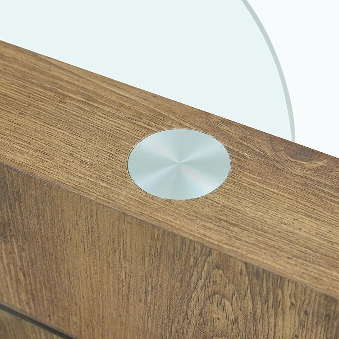 Glass Coffee Tables for Living Room Round Coffee Tables Modern Double Layer Round Table Circle Coffee Table for Small Space Home Office (42 Inch Dark Wood)