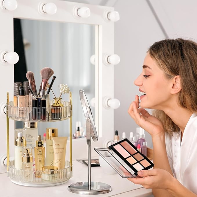 Rotating Makeup Organizer for Vanity, High-Capacity Skincare Clear Make Up Storage Perfume Organizers Cosmetic Dresser Organizer Countertop 360 Spinning (Clear, New-2 Tier)-NeatNest