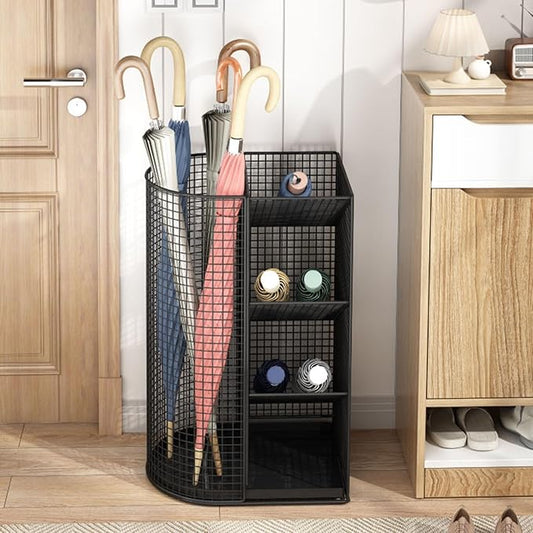 Commercial Metal Umbrella Holder Indoor Large-Capacity Umbrella Storage Shelf Umbrella Basket with Removable Drip Tray for Entryway Metal Entrance Umbrellas Organizer(Black)-NeatNest