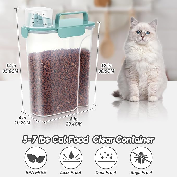 5-7Lbs Dog Cat Food Storage Container with Upgraded Large Nozzle BPA-free, 4 Snap Seals Plastic Pet Food Storage Containers with Handles (1, Elegant Blue, 5L)-NeatNest