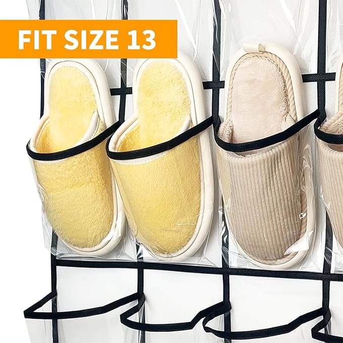 28 Large 1 Pack Transparent Pockets Over The Door Shoe Organizer Sturdy Hanging Shoe Rack for Door Closet Sneakers or Accessories, 4 hooks（White）-NeatNest