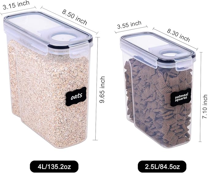 Cereal Containers Storage Set - 6 Piece Airtight Large Dry Cereal Storage Containers(135.2oz), BPA Free Dispenser Plastic Cereal Storage Containers with 16 Labels & Pen-NeatNest