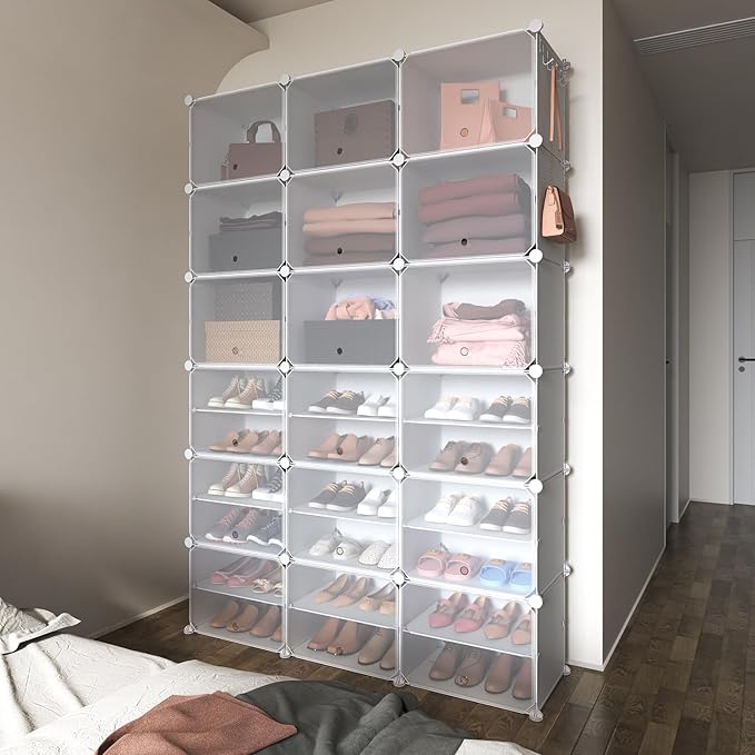 ROJASOP Portable Shoe Rack Organizer with Door, 72 Pairs White Shoe Storage Cabine Covered Shoe Rack Shoe Organizer for Closet Entryway Garage Closed Shoe Rack Organizer Cabinet with Doors-NeatNest
