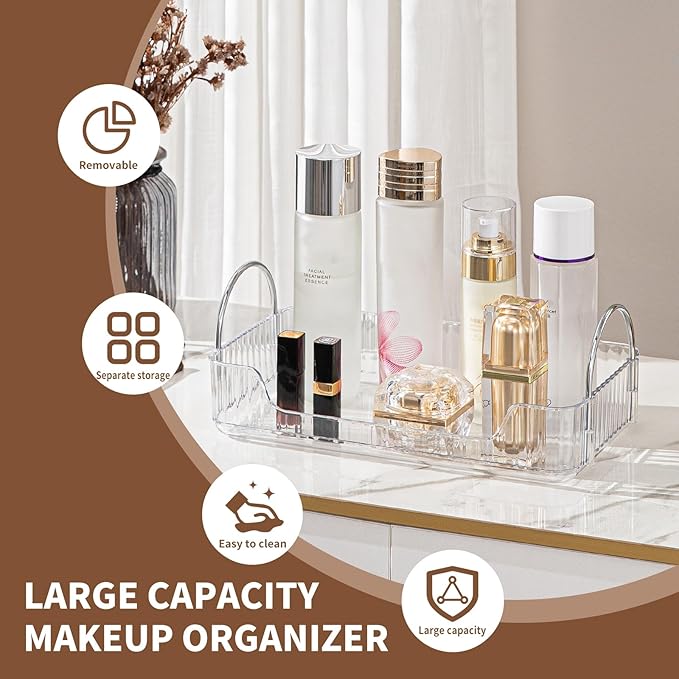 Clear Vanity Tray Organizer - 1 Tier for Bathroom Counter, Skincare & Makeup, Toiletries, Lotions, Perfumes-NeatNest