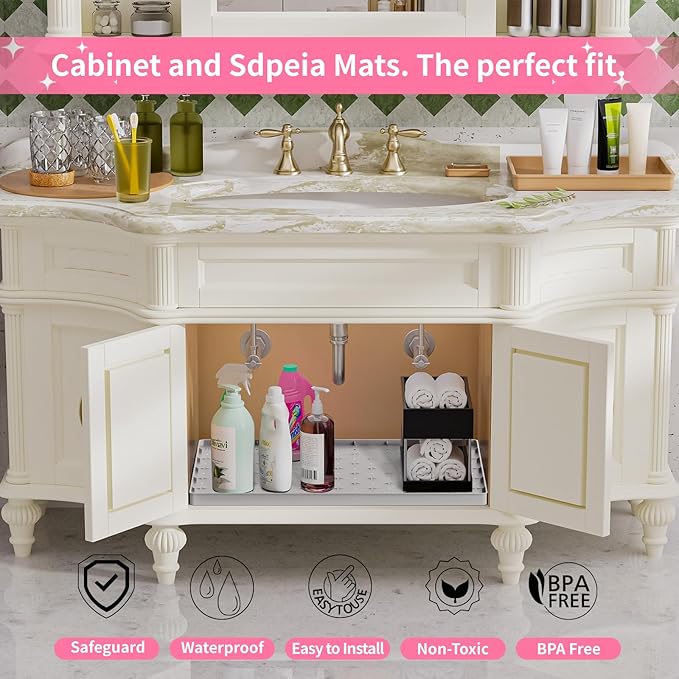 Sdpeia Under Sink Mat for [22" x 19"] Cabinet, Upgraded Silicone Waterproof Mat Kitchen Cabinet Liner Cabinet Protector Kitchen Organizers and Storage-NeatNest