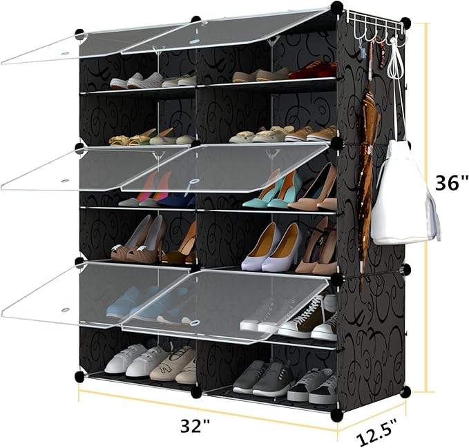 Shoe Rack Organizer, 24 Pair Shoe Storage Cabinet with Door Expandable Plastic Shoe Shelves for Closet,Heels,Boots,Slippers,6 Tier-NeatNest