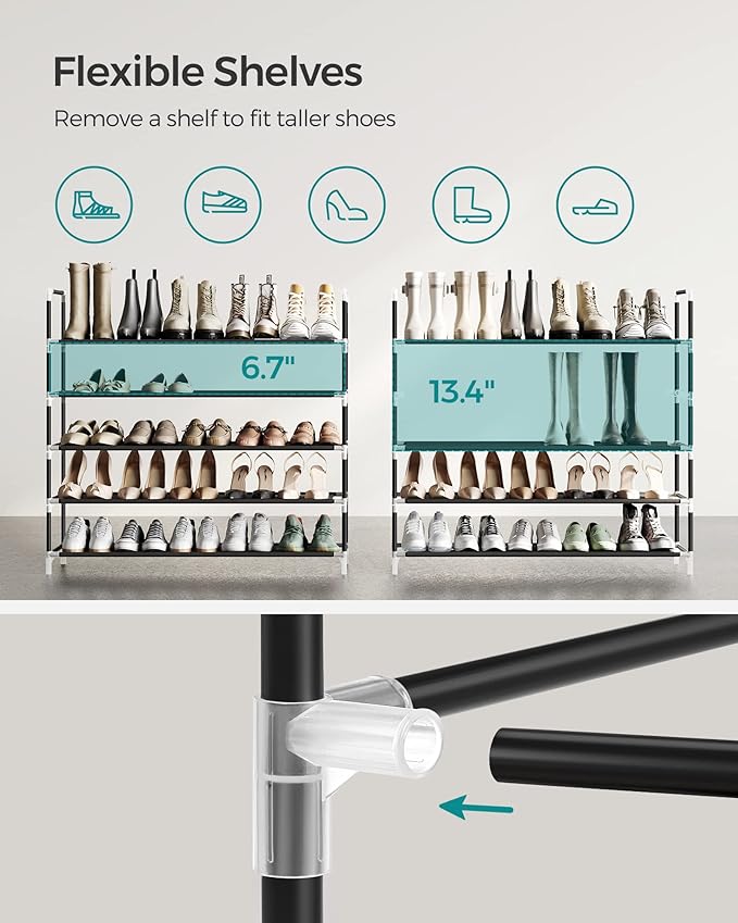 SONGMICS 2-Tier Shoe Rack, Shoe Storage for Hallway Closet, Slim and Space-Saving, Metal Frame, Non-Woven Fabric Shelves, Black ULSH052B01-NeatNest