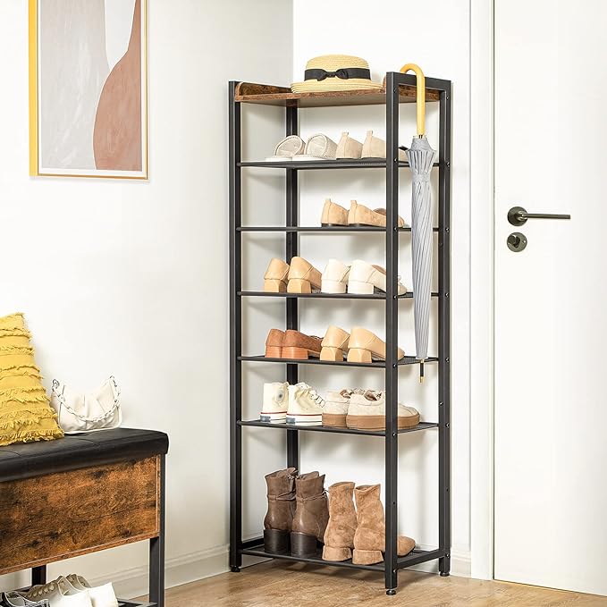 HOOBRO 8-Tier Shoe Rack, 20.5" L Shoe Storage Organizer, Narrow Shoe Shelf, Saving Space, Stable and Sturdy, Hold 14-16 Pairs of Shoes, for Entryway, Hallway, Living Room, Rustic Brown BF48XJ01-NeatNest