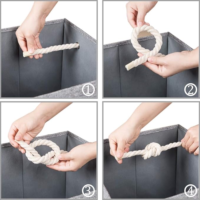 PRANDOM Large Foldable Cube Storage Bins 13x13 inch [4-Pack] Fabric Linen Storage Baskets Cubes Drawer with Cotton Handles Organizer for Shelves Nursery Closet Bedroom Khaki-NeatNest