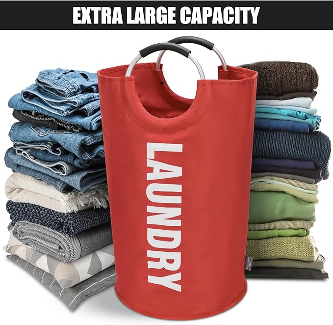 DOKEHOM 125L X-Large Collapsible Washing Laundry Basket Bag (7 Colors) for Bedroom, Fabric (Red, XL)-NeatNest