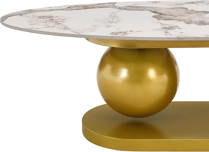 47.2" Modern Oval Coffee Table Marble Pattern Sintered Stone Tabletop Gold Stainless Steel Base End Tables Center Table Sofa Table for Living Room Office Bedroom Balcony, White & Gold