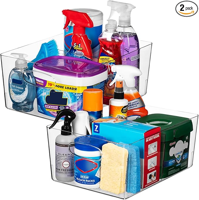 ClearSpace Plastic Storage Bins with Divider – Perfect Kitchen Organization or Pantry Storage – Fridge Organizer, Pantry Organization and Storage Bins, Cabinet Organizers, 2 Pack-NeatNest