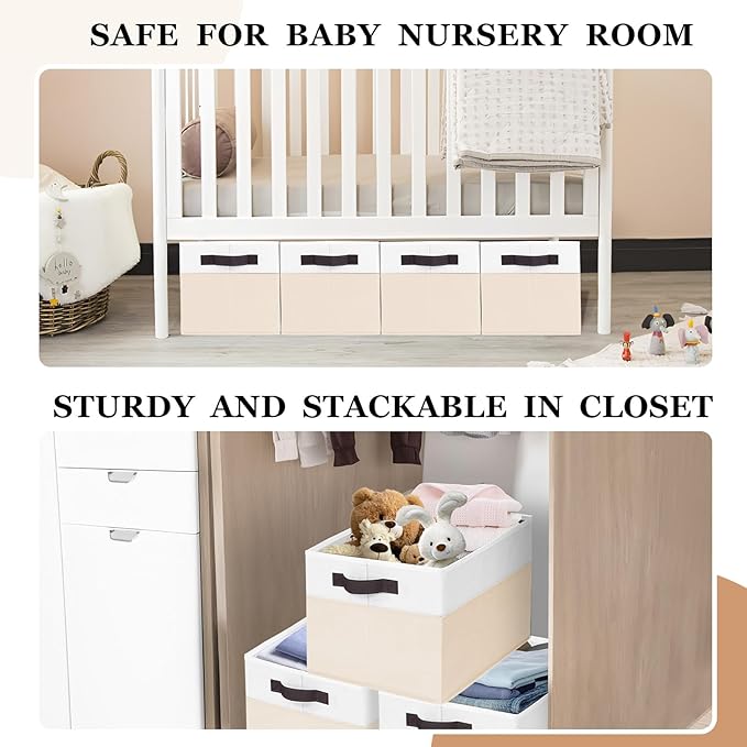 Criusia 8 Pack Large Storage Basket, Fabric Blanket Basket Living Room, Toy Organizers and Storage with Handles for Kids, Laundry Basket for Clothes Towel, Yarn and Craft Storage Bins (14L*10W*9.5H)-NeatNest