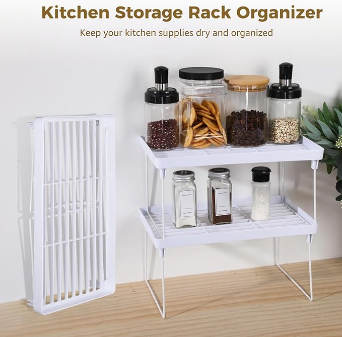 Homaisson 6 PCS Cabinet Storage Shelf Rack, Foldable Cabinet Organizer Shelf, White Stackable Plastic Kitchen Storage shelves Foldable Rack for Kitchen, Fridge, Bathroom-NeatNest
