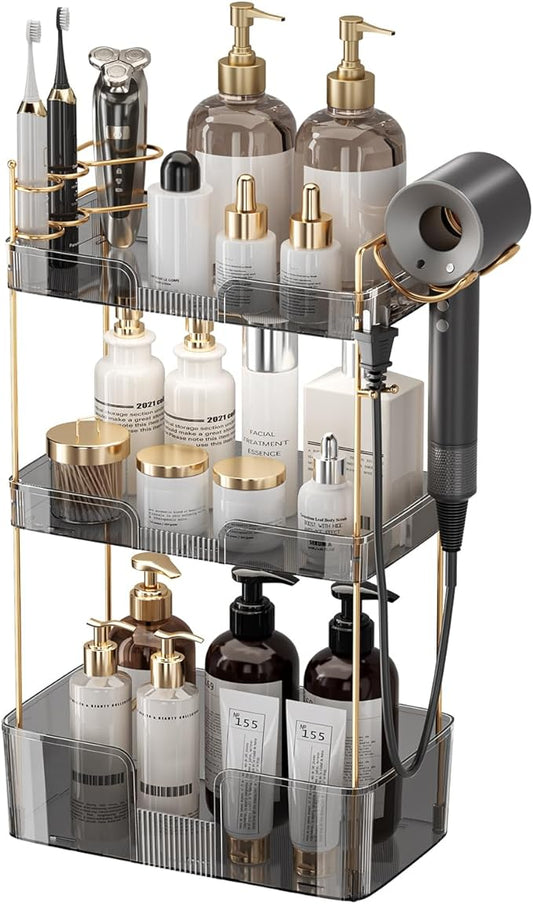 YCIA&DONE Bathroom Counter Organizer, Large Makeup Organizer Countertop, Shelf Storage, Vanity Tray, Easily Assemble for Bathroom Organizers and Storage, Undersink, Cabinet, 3 Tiers Grey-NeatNest