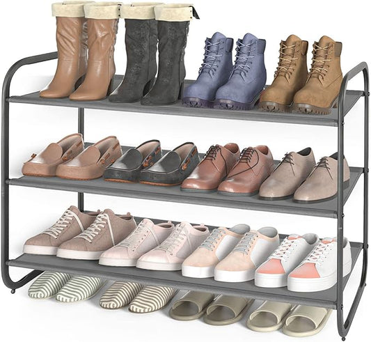 MAX Houser 3-Tier Shoe Rack, Fabric Shoe Shelf for Closet Bedroom Entryway (Dark Grey)-NeatNest