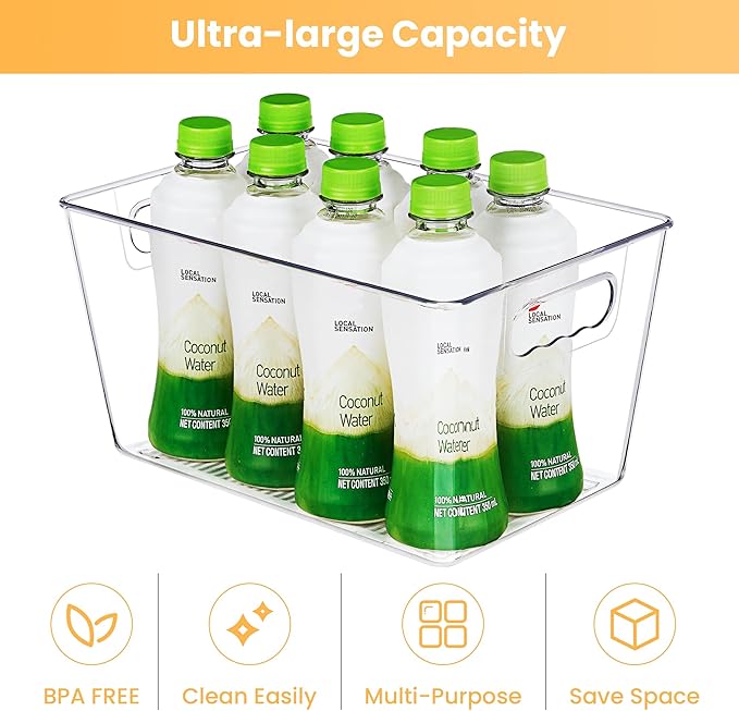 YIHONG 6 Pack Clear Pantry Organizer Bins, Plastic Containers with Handle for Kitchen,Freezer,Cabinet,Closet,Bathroom Under Sink Storage-NeatNest