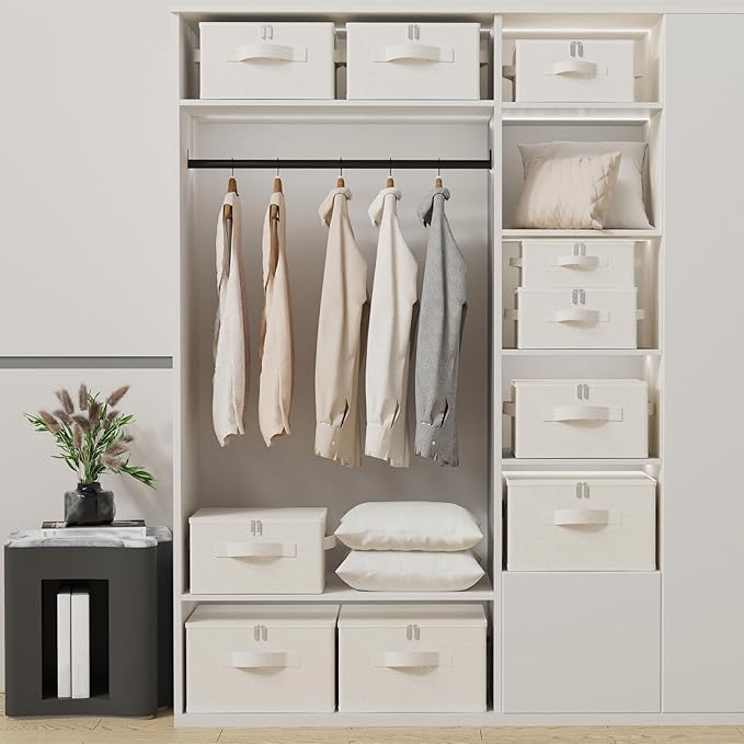 Underbed Storage Cube, Closet Organizer with Lid, Foldable Home Container Bags for Organizing Clothes, Shoes, Blankets, Pillows, 15.7x11.8x7.8Inches, Beige, 2 Pack-NeatNest