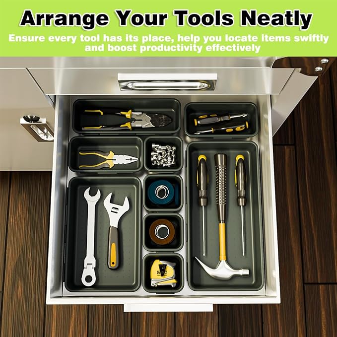 BYCY 38PCS Interlocking Desk Drawer Organizer Tray Divider Set, Plastic Black Desk Organizer Separator, Office Drawer Dividers Storage Bins for Office Bathroom Kitchen (38pcs 5Size)-NeatNest