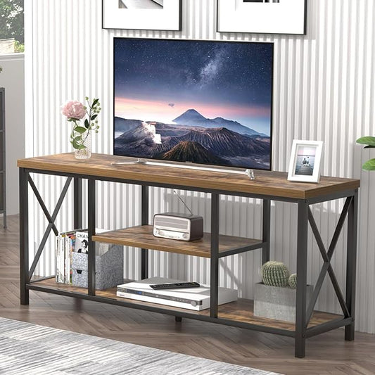 EXCEFUR 55 Inch TV Stand for Televisions up to 65 Inch, Modern Entertainment Center with Storage Shelves, Industrial Media TV Console for Living Room, Bedroom, Rustic Brown