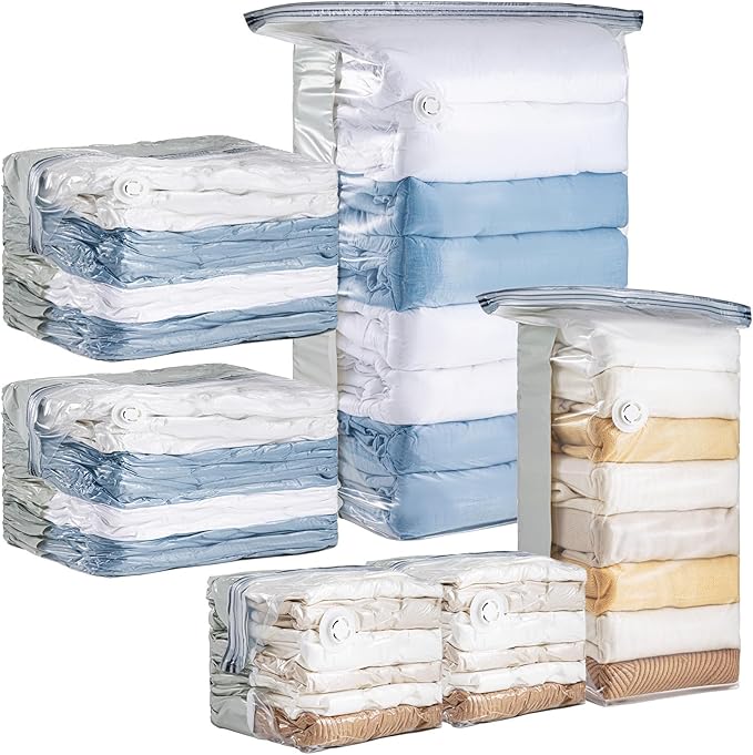 6 Pack Vacuum Storage Bags, Cube Combo (3 Jumbo+3 Medium), Vacuum Seal Bags for Clothing, Bedding, Blanket, Space Saving Closet Organization-NeatNest