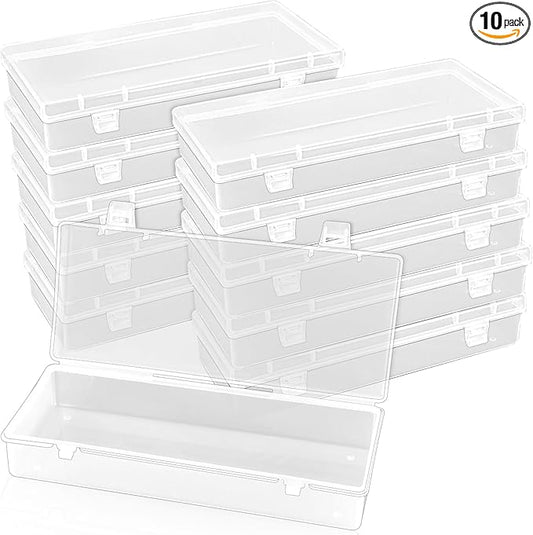 10 Pcak 6'' Plastic Storage Boxes, Small Storage Containers with Hinged Lids, Rectangle Clear Boxes for Beads, Jewelry, Game Pieces, Pens and Crafts Items(6.2'' x 2.5'' x 1.2'')-NeatNest