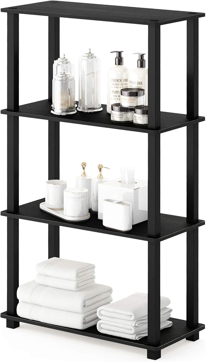 Furinno Turn-N-Tube 4-Tier Multipurpose Shelf Display Rack, Square Tube, Americano/Black-NeatNest
