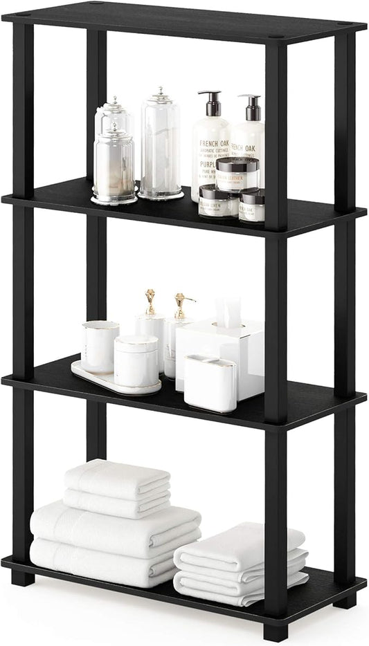 Furinno Turn-N-Tube 4-Tier Multipurpose Shelf Display Rack, Square Tube, Americano/Black-NeatNest