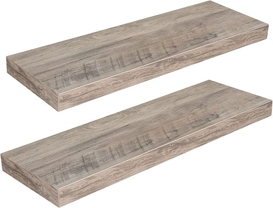 HOOBRO Floating Shelves, Wall Shelf Set of 2, 23.6 Inch Hanging Shelf with Invisible Brackets, for Wall Decor in Bathroom, Bedroom, Toilet, Kitchen, Living Room, Office, Greige BG60BJ01G1-NeatNest