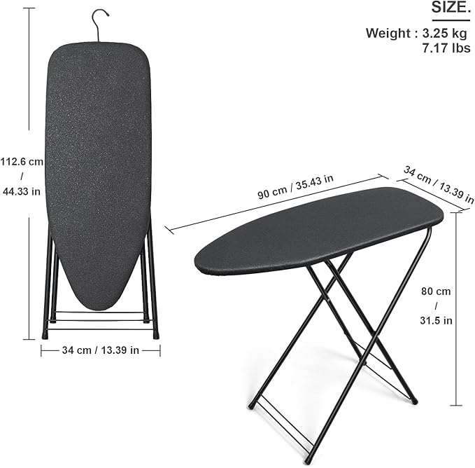 Duwee 13"×35" Ironing Board Small with Heat Resistant Cover,Folding Compact Ironing Board,Light Weight,Easy to Storage,Black