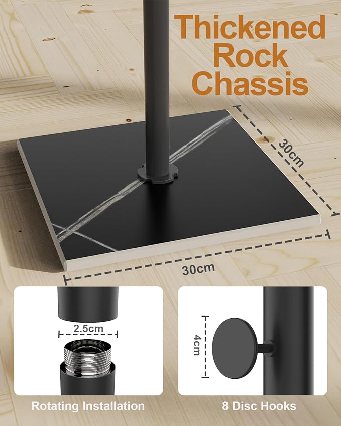 Coat Rack Freestanding, Small Standing Coat Tree with Heavy Rock Slab Base, Modern Metal Coat Hanger Stand with 8 Hooks, Garment Rack, 11.8 x 11.8 x 68.9 In, Black, GYJ002B-NeatNest