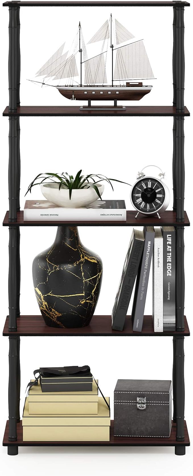 Furinno Turn-N-Tube 5-Tier Multipurpose Shelf / Display Rack / Storage Shelf / Bookshelf, Classic Tubes, Dark Cherry/Black-NeatNest