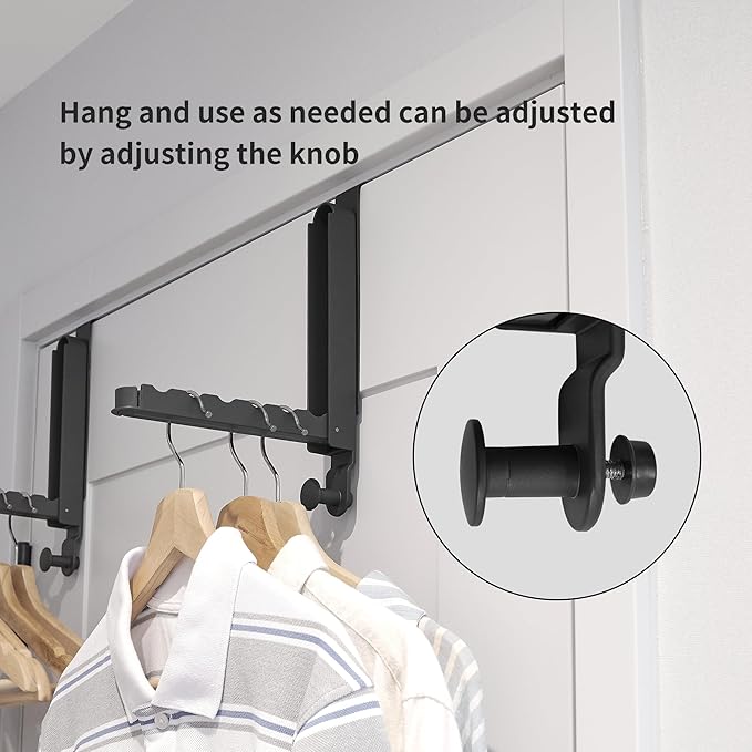Clothes Drying Rack Foldable Fit Door up to 1 3/8" Optimal 2pc,Over The Door Hanger with Retractable Rod,Over The Door Hanger Hooks for Laundry Bathroom Bedroom Travel Hangers(Black, 2 Pack)