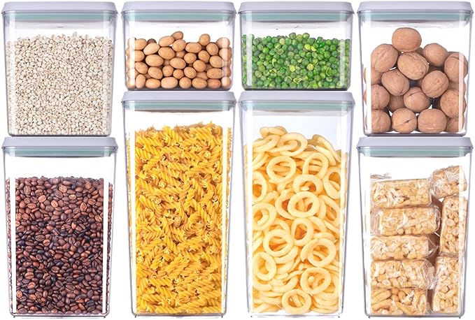 8-Piece Set of Pop Airtight Food Storage Containers with Lids Stackable Containers for Kitchen Pantry Organization Ideal for Cereal Snacks Flour Sugar Coffee and Spaghetti (1.2, 2.0, 2.7, 3.3qt)*2-NeatNest