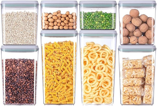 8-Piece Set of Pop Airtight Food Storage Containers with Lids Stackable Containers for Kitchen Pantry Organization Ideal for Cereal Snacks Flour Sugar Coffee and Spaghetti (1.2, 2.0, 2.7, 3.3qt)*2-NeatNest