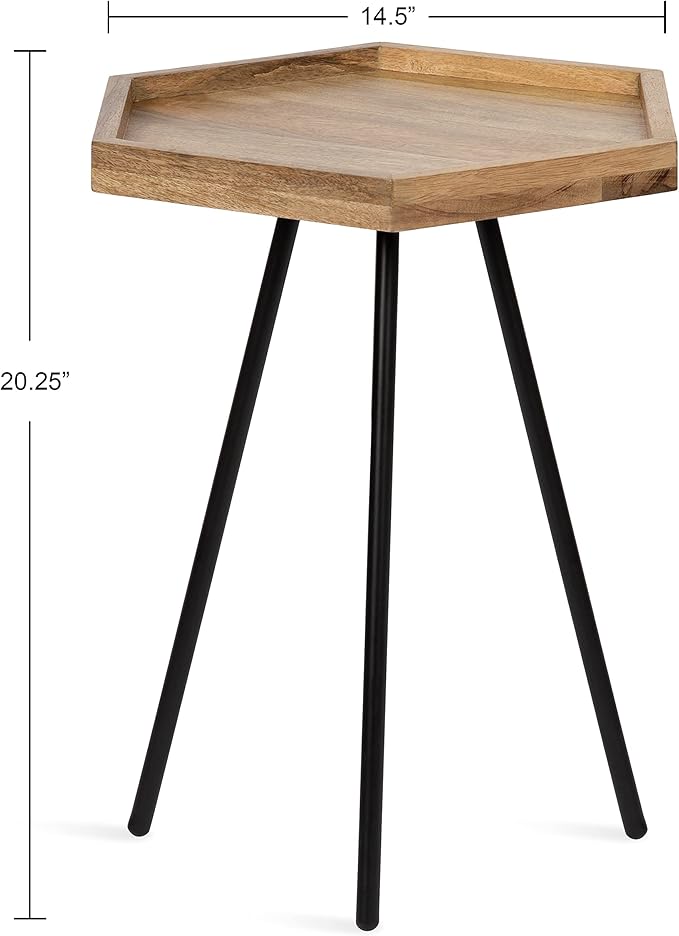 Kate and Laurel Kashvi Modern Hexagon Side Table; 17 x 15 x 20 Natural Wood and Black Decorative Geometric Farmhouse Bedroom Nightstand Table with Tripod Legs and Two Tone Finish