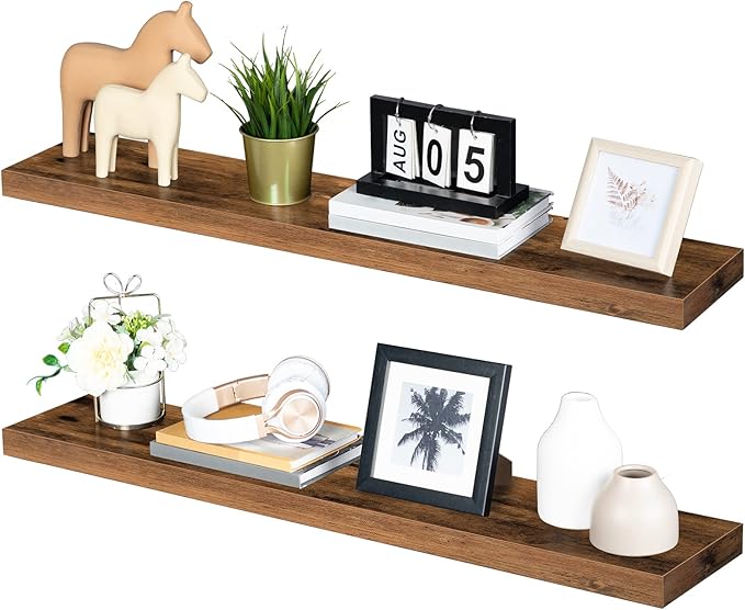 HOOBRO Floating Shelves for Wall, Wall Mounted Shelf Set of 2, 39.4" Hanging Shelf with Invisible Brackets, for Wall Bathroom, Bedroom, Toilet, Kitchen, Livingroom, Office, Rustic Brown BF100BJP201G2-NeatNest