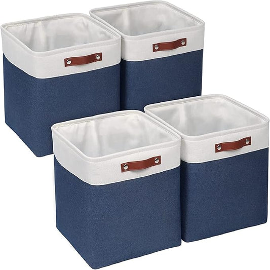 Univivi 13 inch Storage Baskets with Hard Bottom 4 Pack 13 x 13 x13 Cube Storage Bins Foldable Fabric Storage Bins for Shelves, Closet(Blue, Hard Bottom-13 Inch)-NeatNest