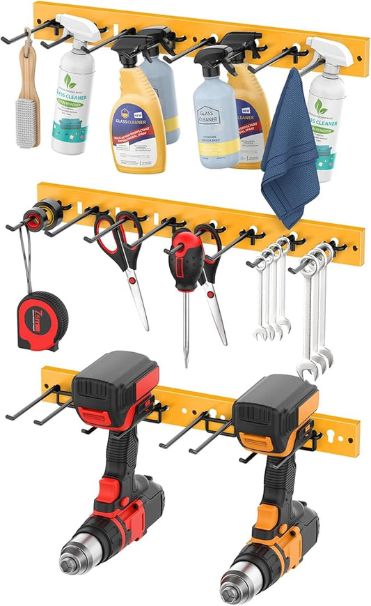 CCCEI 3 Modular Pegboard Strip Storage, Metal Peg Slat Wall Mount for Garage, Basement, Garden, Laundry Room Organization. Flexible Tool Organizer for Rake, Shovels, Crafting. Gifts for Men, Yellow.-NeatNest