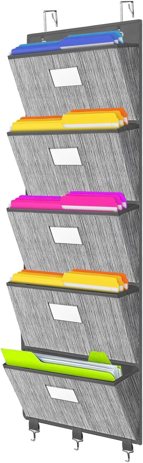 homyfort Over the Door File Organizer, Hanging File Folders, Wall Organizers and Storage for Mail, Magazine, Notebooks, Planners, Office, Classroom, 5 Extra Large Pockets, 50.39” Tall (Grey)-NeatNest