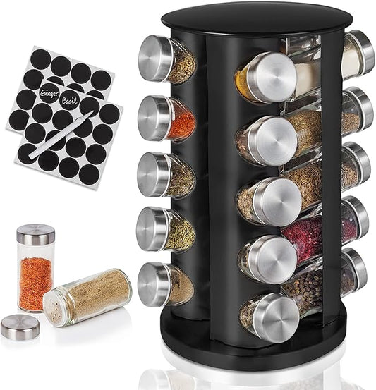 Baker Boutique Spice Rack, Spice Organizer for Countertop, Empty 20-Jars Rotating Rack, Spinning flavoring Rack Shelf, Revolving rack for Kitchen (Black)-NeatNest
