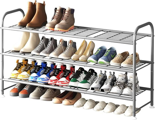 LINZINAR Shoe Rack 3 Tier Long Metal Shoe Organizer for Closet Entryway Grey-NeatNest