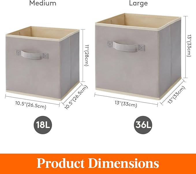 Lifewit 10 Packs Storage Cubes, 11 Inch Cube Storage Bins, Foldable Fabric Bins Multi-color Organizer Bins with Handles, Decorative Organizing Baskets for Shelves, Closet, Storage Room, Light Gray