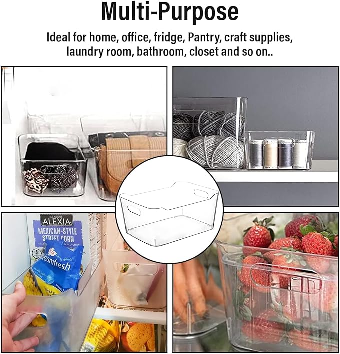 Clear Plastic Storage Bins for Kitchen Organization or Pantry Organizers and Storage, Freezer Fridge Organizer Containers Bin for Organizing Refrigerator Closet Cabinet Organizers-NeatNest