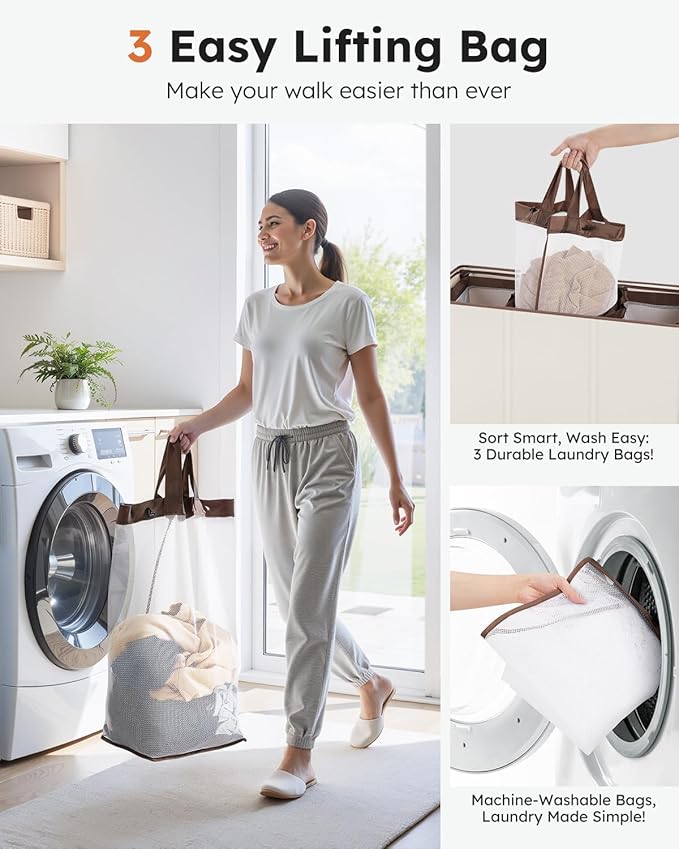SOLEDI 180L Laundry Hamper 3 Section, Extra Large Laundry Hamper with Lid, Dirty Clothes Hamper with Sturdy Handle, Large Laundry Basket Organizer for Laundry Room, Bedroom, Hampers for Laundry-NeatNest