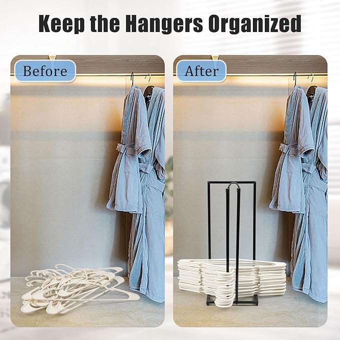 Hanger Stacker, Metal Hanger Storage Organizer Hold up to 60 Velvet Hangers, Space Saver Clothes Hanger Holder for Closet and Laundry, Black-NeatNest